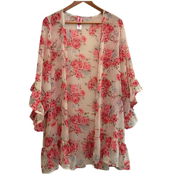 Betsey Johnson Sheer Floral Kimono Size L Fairycore Y2K Summer Boho Resortwear - Picture 1 of 6